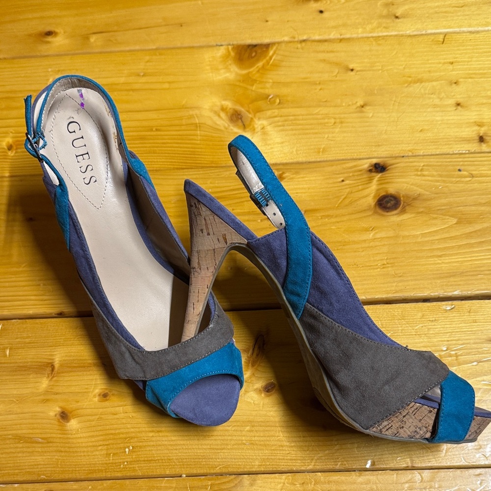 Guess Women's Teal and Gray Slingback Heels
